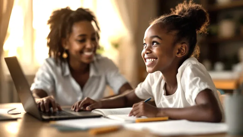 Maman et sa fille font les devoirs ensemble